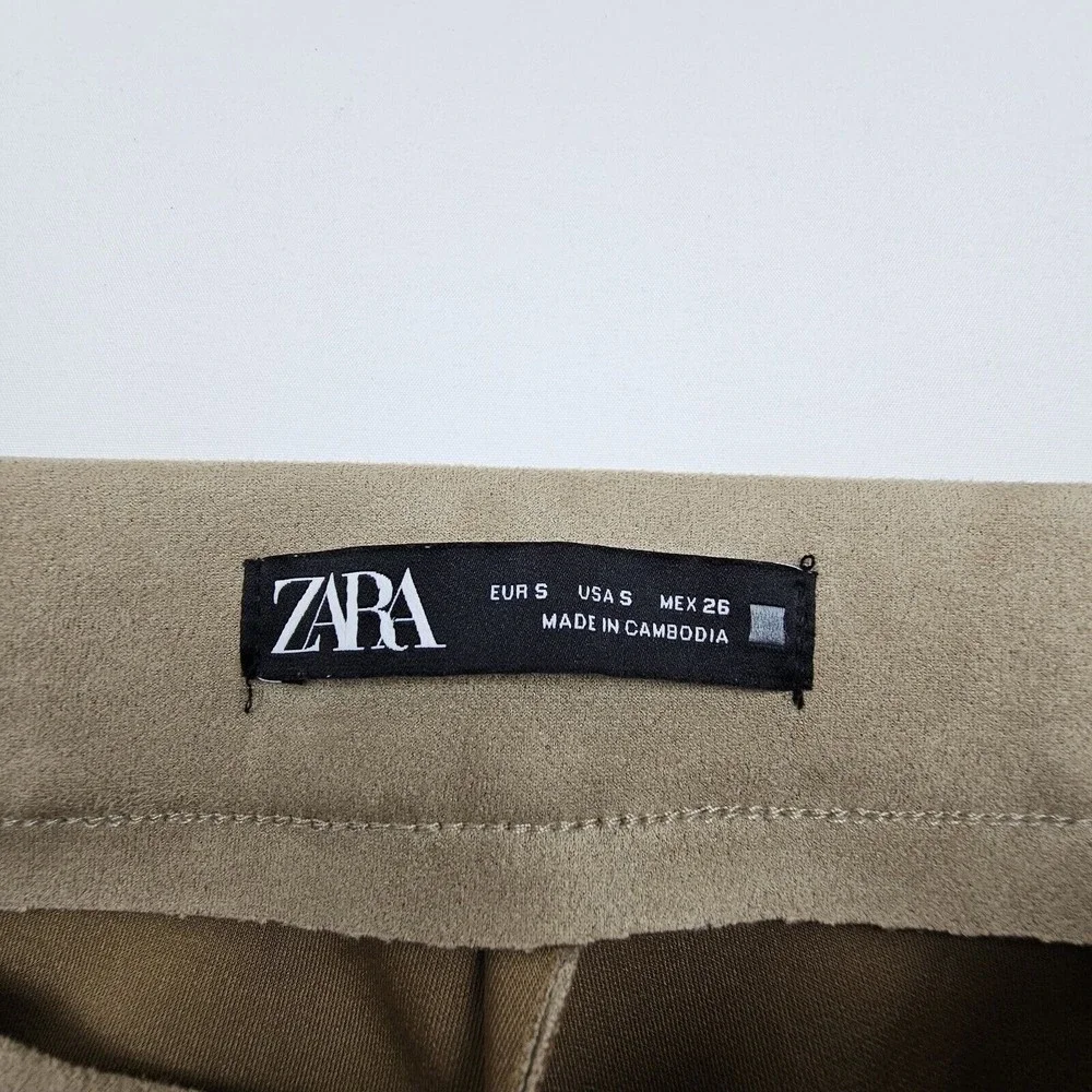 Zara Women Faux Suede Leggins Size Small Color Brown Tan Elastic Waistband Comfy - Picture 4 of 13